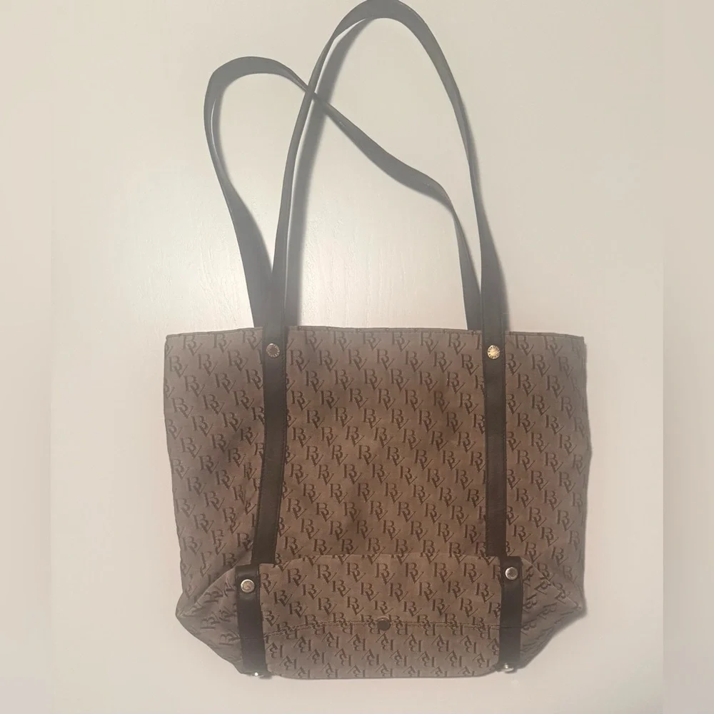 Bottega Veneta Brown Monogram Canvas Tote with Dark Brown Straps - Picture 1 of 7